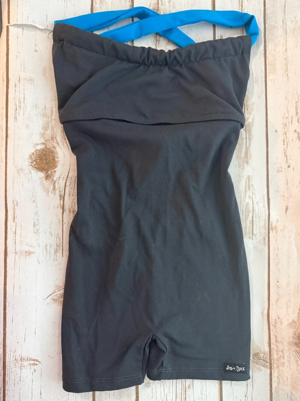 Jo+Jax Girls Dance Unitard Biketard Black Blue Strappy Back Child Medium 8/10
